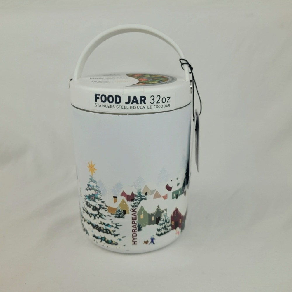 Hydrapeak 32oz Insulated Food Jar Holiday Village White Stainless Steel Thermos